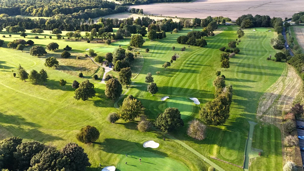 Golf course drone flyover video example